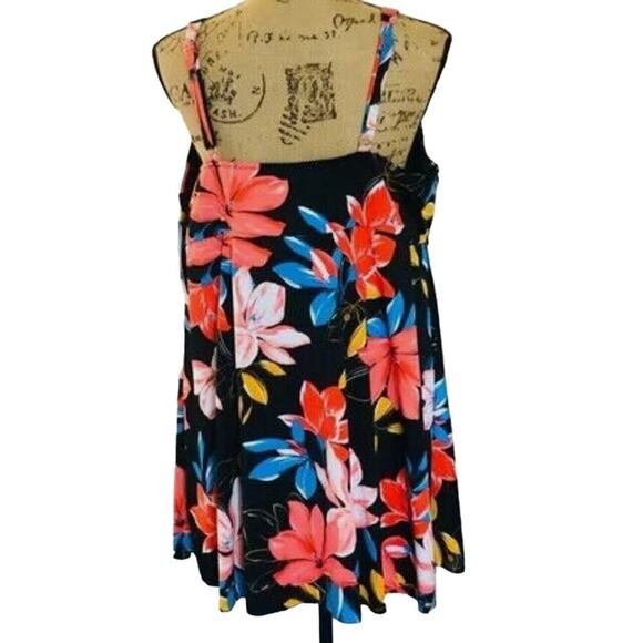 SWIM SOLUTIONS Black Pink Floral Print One Piece Swim Dress 18  $119 - NWT - Picture 5 of 5